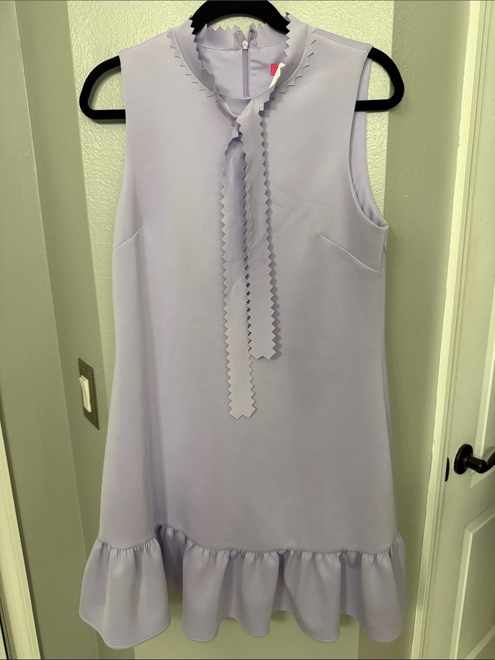 Betsey Johnson Lavender Sleeveless Ruffle-Hem Dress with Tie Neck